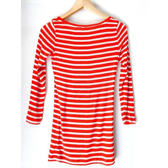 CLUB MONACO ORANGE NAUTICAL STRIPE LONG SLEEVE TOP - Picture 2 of 5